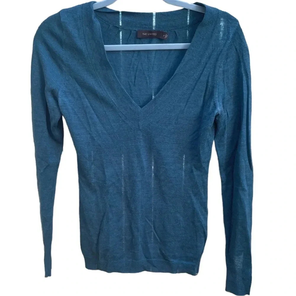 THE LIMITED TEAL WOOL BLEND V-NECK SWEATER